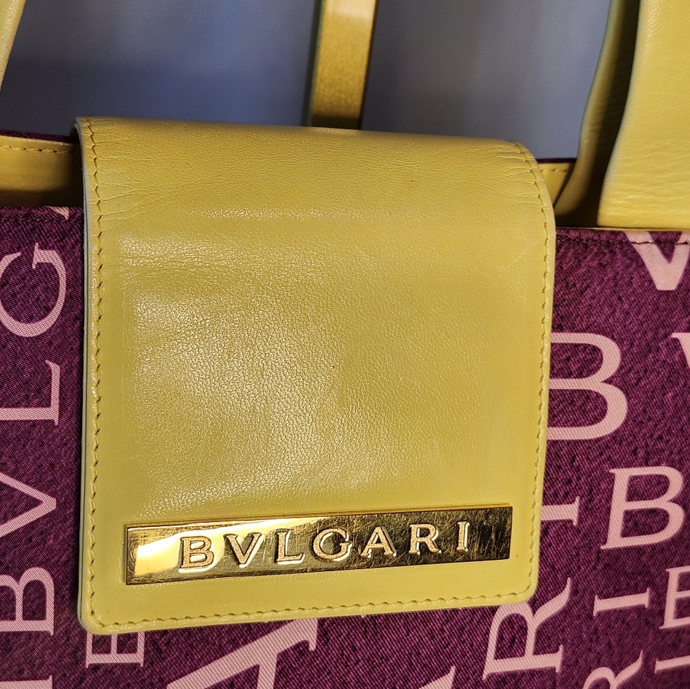 Bvlgari Logo Canvas & Leather Shoulder Bag Purple & Yellow Bulgari - Picture 3 of 16